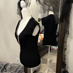 Cache Black Top with Rhinestone Accents